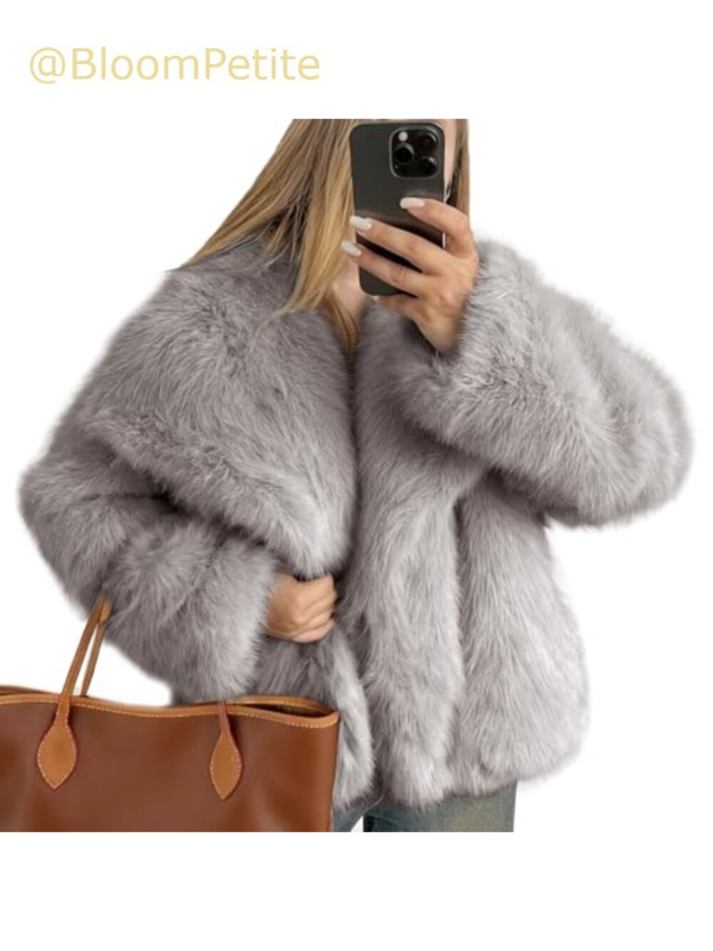 Faux Fur Cropped Jacket Shawl Collar Snap Front Fluffy Coat
